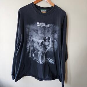 Vintage Outdoor Life Timberwolf Long Sleeve Shirt Size 2XL Black Graphic Nature